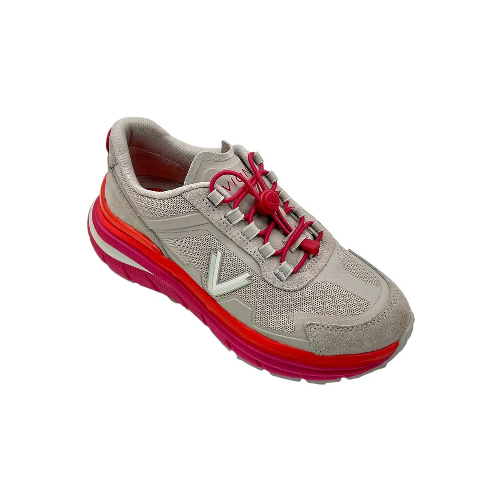 Vionic Beige Athletic Sneaker with Pink and Red Accents
